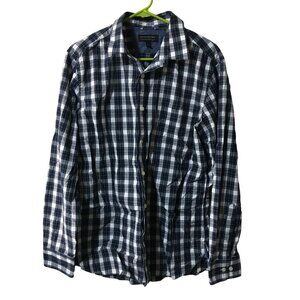 BANANA REPUBLIC BLUE PLAID SOFT WASH TAILORED SLIM FIT LONG SLEEVE BUTTON DOWN S